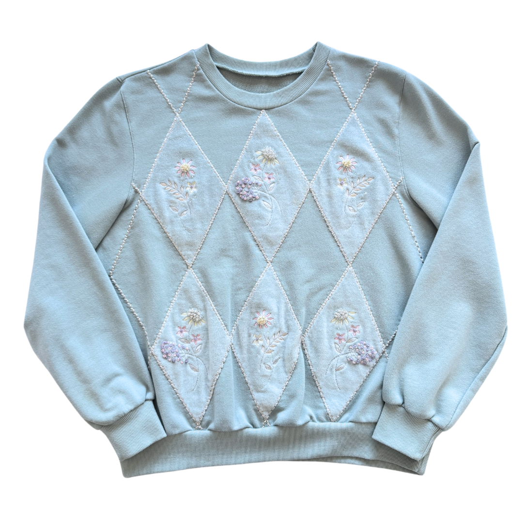 Vintage 1980s-1990s Sage Green Sweatshirt with Floral