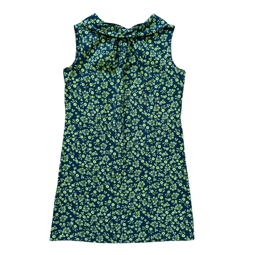 Vintage 70s Slate Blue and Neon Green Folded Collar Dress | Small - Medium