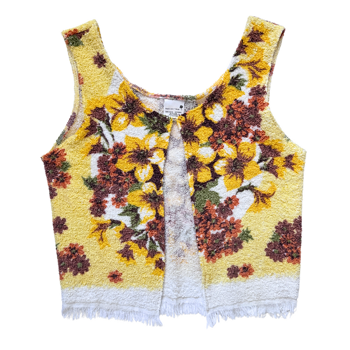 Recycled Vintage Yellow and Brown Floral Towel Vest | Small