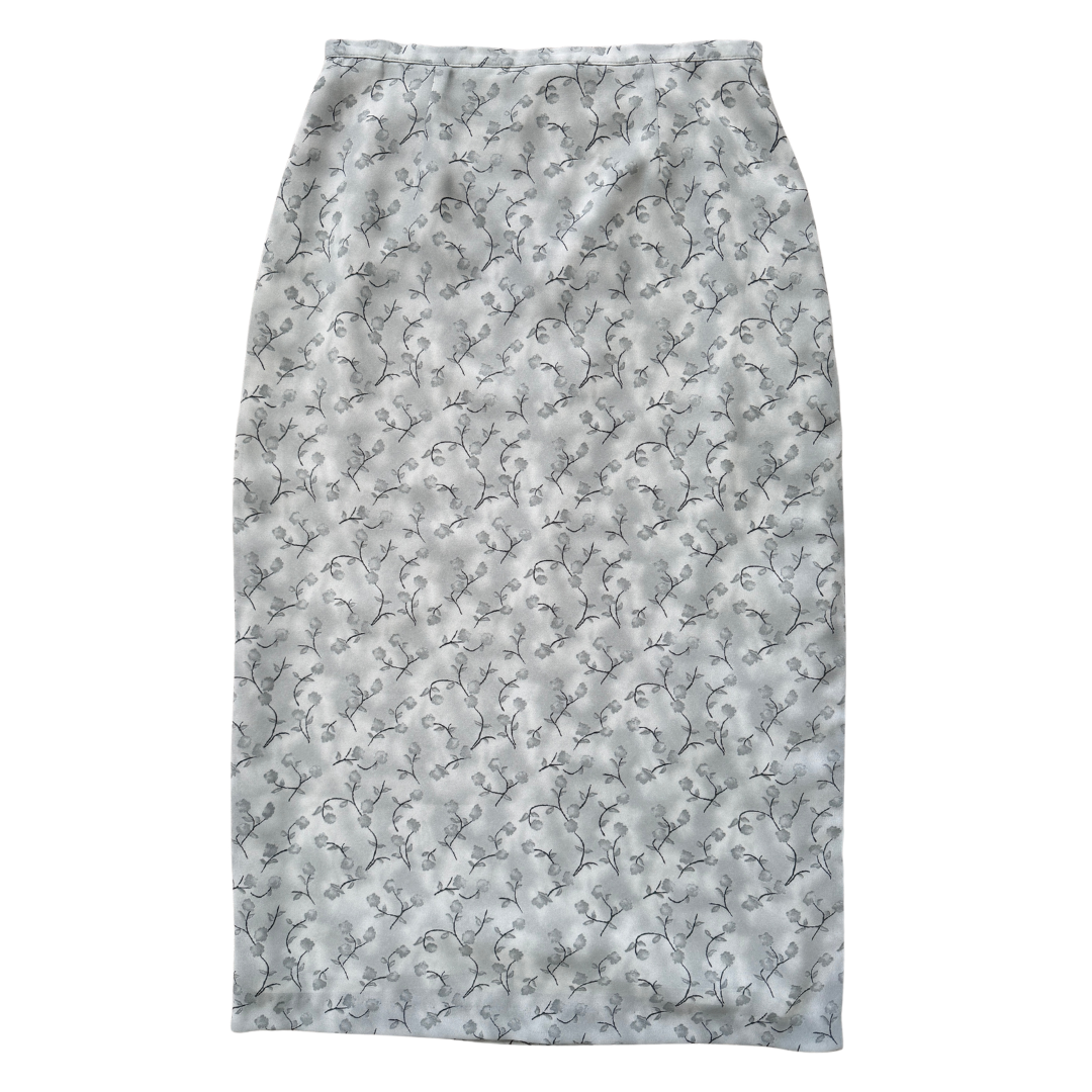 Vintage 90s Cleo Petites Grey Floral Maxi Skirt | Large