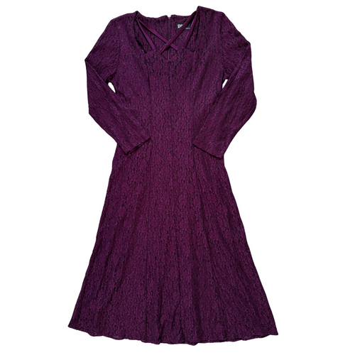 Vintage 1980s Dawn Joy Fashions Plum Purple Lace Dress | Medium