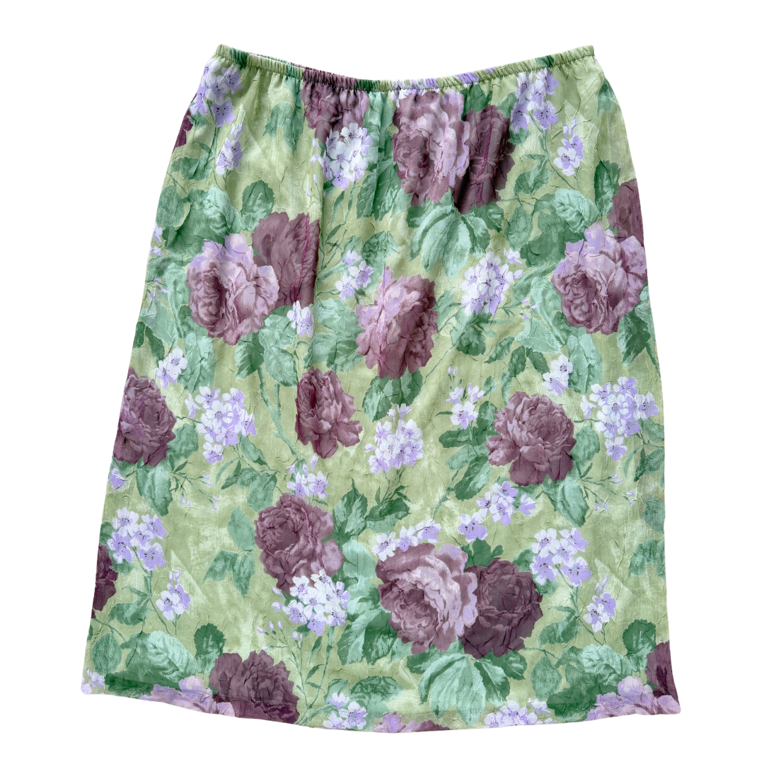Vintage Y2K Green and Purple Crinkled Floral Maxi Skirt | 24 (Plus size)