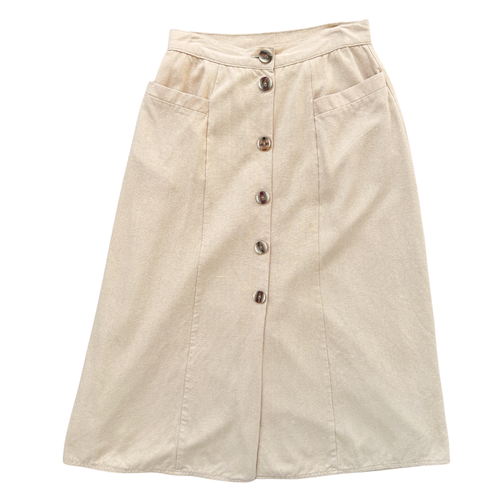 Vintage 1980s-1990s Bianca Beige Silk Button Front Maxi Skirt - Medium