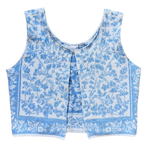 Recycled Vintage Blue and White Floral Towel Vest | Large / Extra-Large
