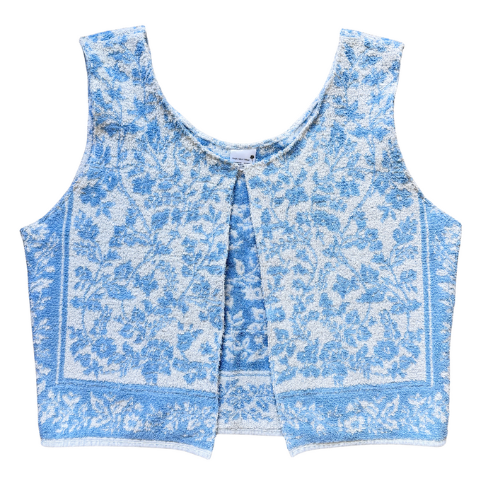 Recycled Vintage Blue and White Floral Towel Vest | Large / Extra-Large
