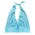 Vintage 70s Biblioquet Modes Pastel Blue Satin Cropped Halter Top | Small - Medium