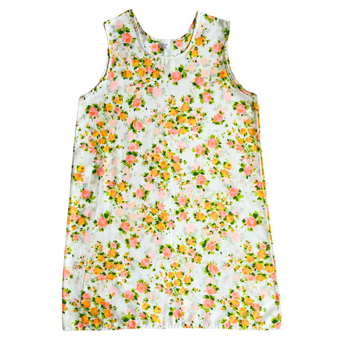 Vintage 1970s Bright Girl Pink and Orange Floral Shift Dress / Nightgown | Medium-Large