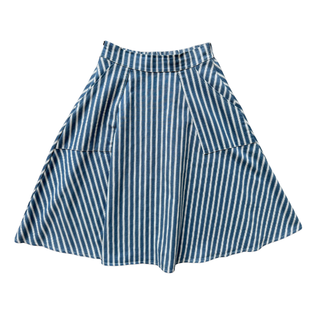 Vintage 90s Y2K Twenty 5 Striped Denim Midi Skirt | Small