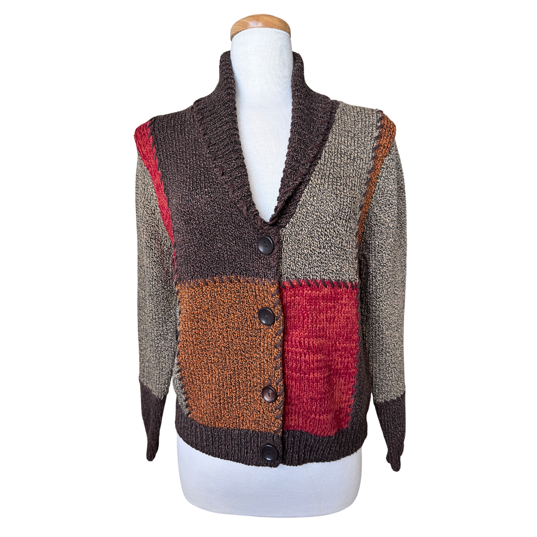 Alia Brown and Orange Patchwork Cardigan | Small - Medium