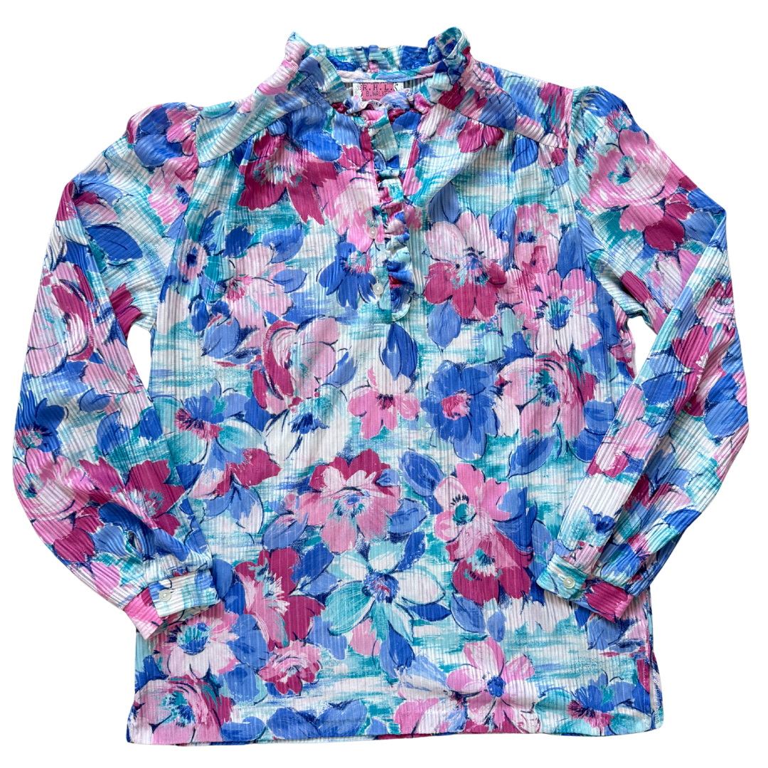 Vintage 1970s D'Allaird's Floral Ruffle Collar Blouse | Medium