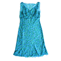 Vintage Y2K 1990s -2000s Sheer Teal Floral Sleeveless Ruffled Dress | Medium
