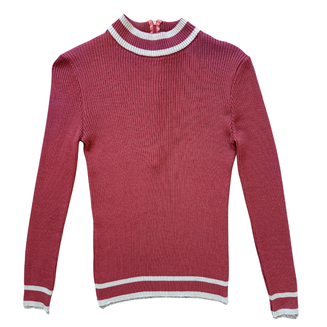 Vintage 1970s Alrich Dark Peach Ribbed Turtleneck Sweater - Extra-Small