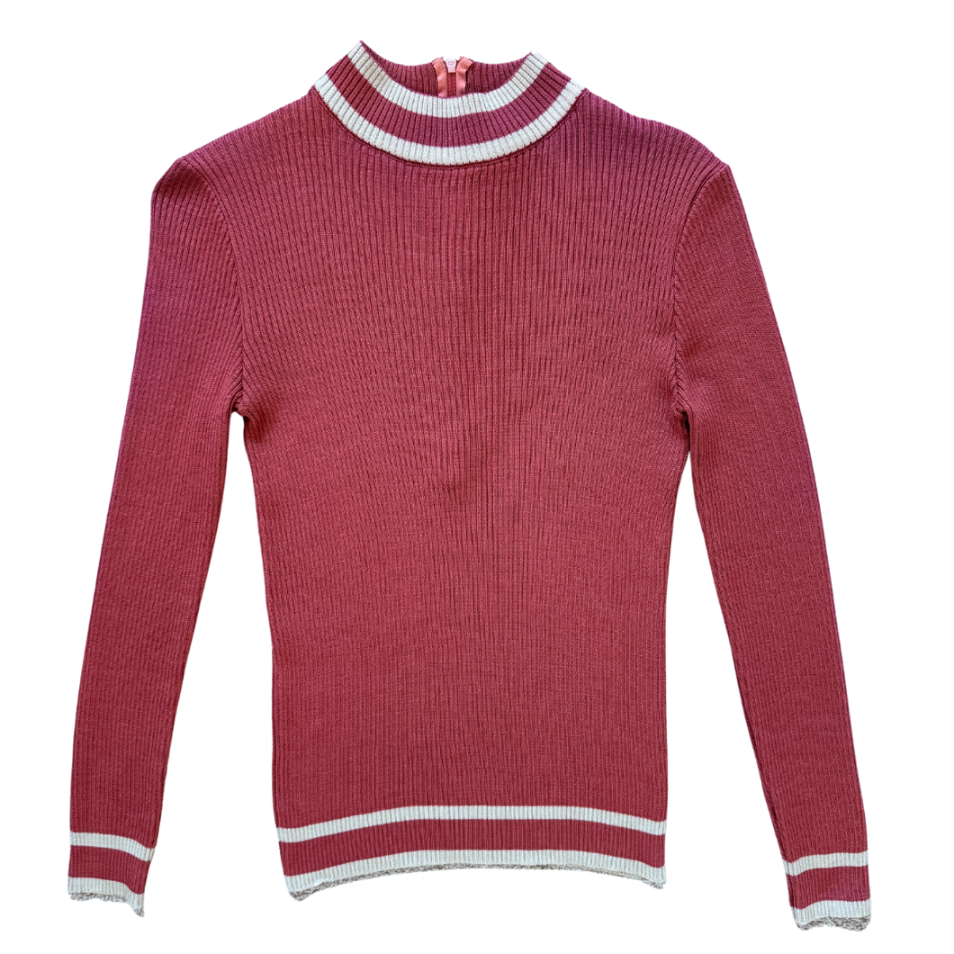 Vintage 1970s Alrich Dark Peach Ribbed Turtleneck Sweater - Extra-Small