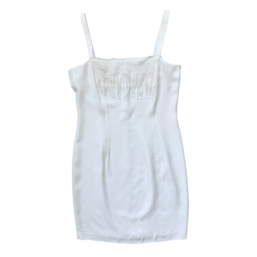 Vintage 1980s Farouche by Lori Weidner Lace Fringe Trim Dress - Small / Medium