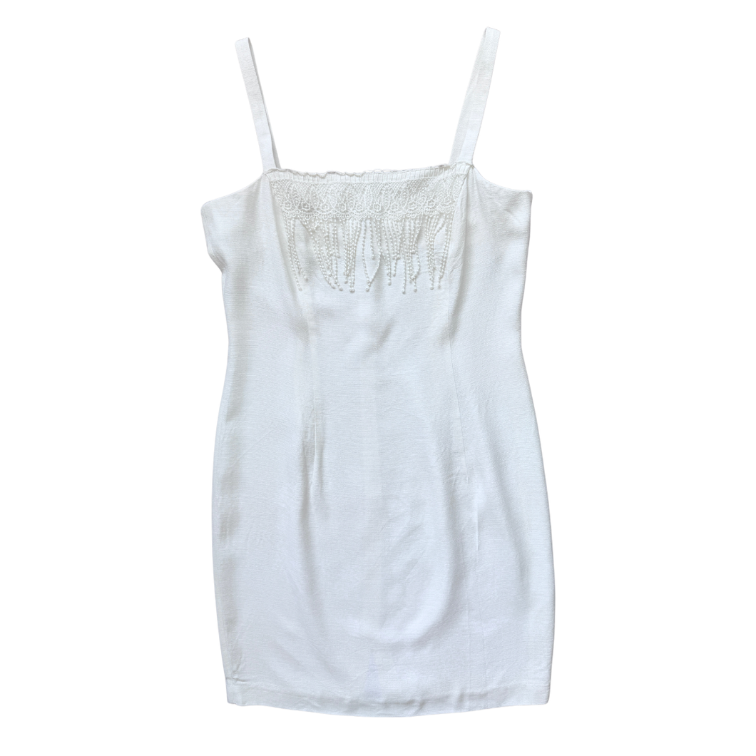 Vintage 1980s Farouche by Lori Weidner Lace Fringe Trim Dress - Small / Medium