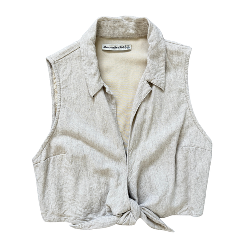 Abercrombie and Fitch Cropped Linen Tie-Front Blouse | Small