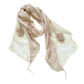 ~65" Long x 9.5" Linen and Lace Scarf with Rosette Detail