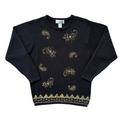 Vintage 1990s Cleo Black and Gold Beaded Paisley Sweater - Medium / Large