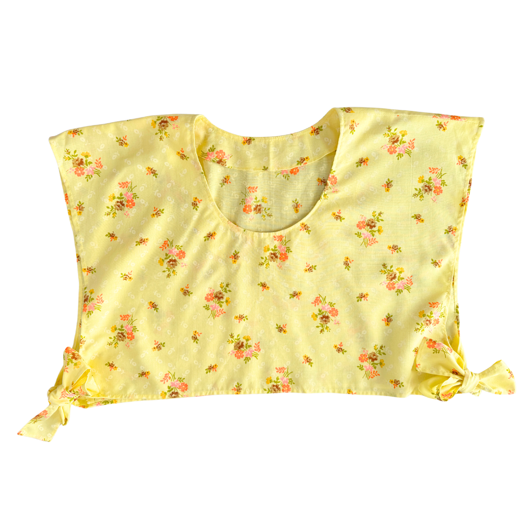 Yellow Tie Top with Brown and Orange Floral Print | Small / Extra-Small