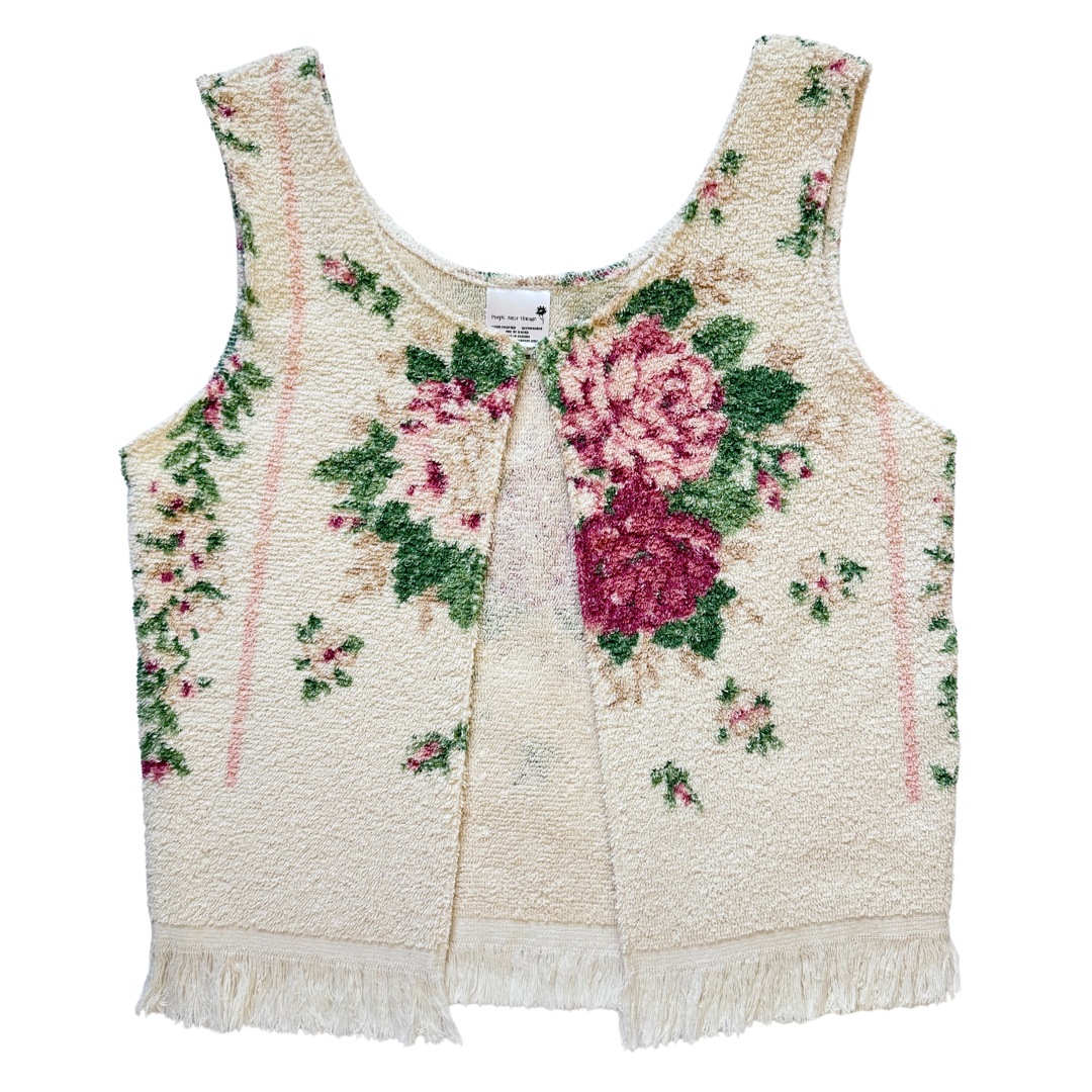 Recycled Vintage Pink Rose Towel Vest | Small