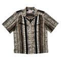 Vintage 90s- Y2K Alia Black and Brown Floral Abstract Collared Blouse | Large