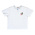 Vintage 90s Tabi International Blue and White Polka Dot T-Shirt with Embroidered Fish | Large