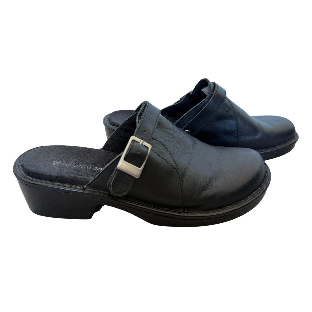 Vintage Y2K Naturalizer Black Leather Buckle Clogs | 7M