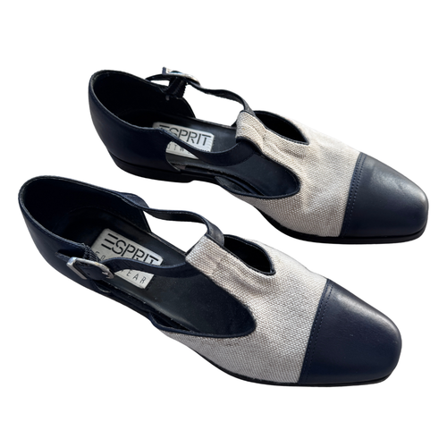 Vintage 1980s Esprit Leather and Burlap Square Toe Mary Janes | 6.5