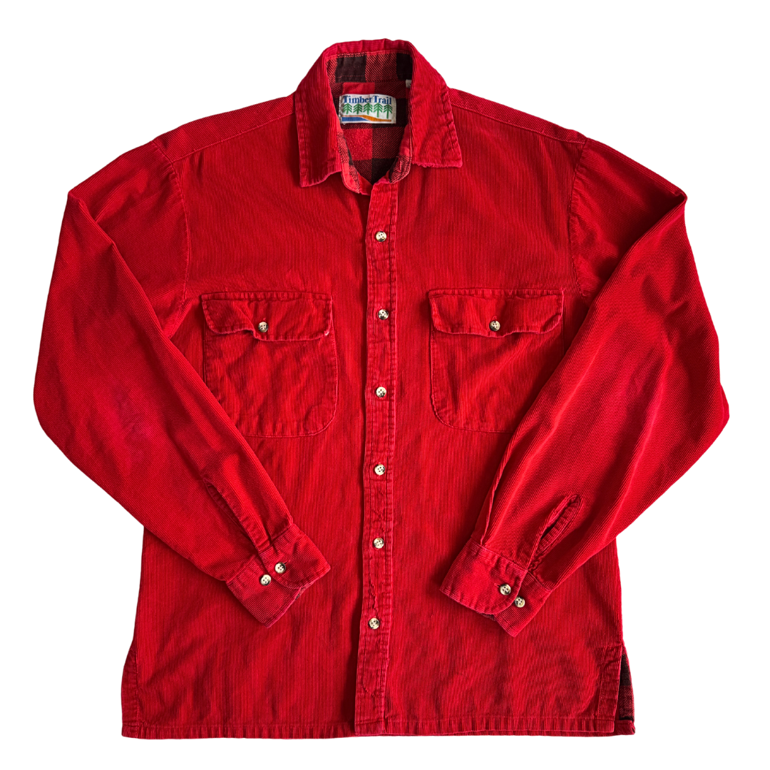 Vintage 1990s Timber Trail Red Corduroy Button Down Shirt | Small-Medium
