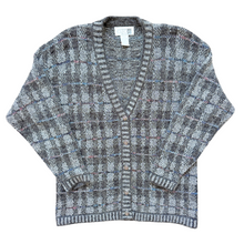 Load image into Gallery viewer, Vintage 1990s Cleo Petites Grey Plaid Mohair Blend Cardigan | Medium-Large
