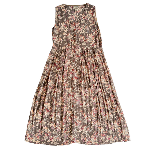 Vintage 1990s April Cornel Neutral Floral Button Down Dress | Medium