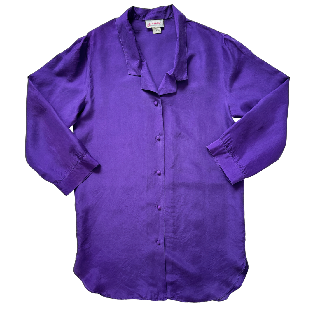 Vintage 80s Jessica Intimate Details Royal Purple Blouse / Shirtdress | Medium 