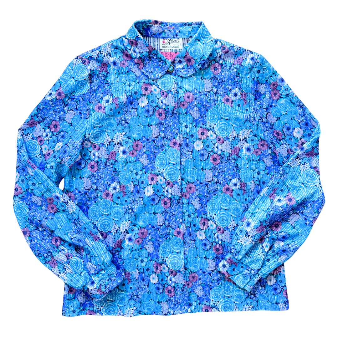 Vintage 1970s D'Allaird's Blue Rose Print Blouse | Small-Medium