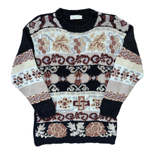 Load image into Gallery viewer, Vintage 1990s Popull&#39;ere Black/Beige and White Floral Sweater | Medium
