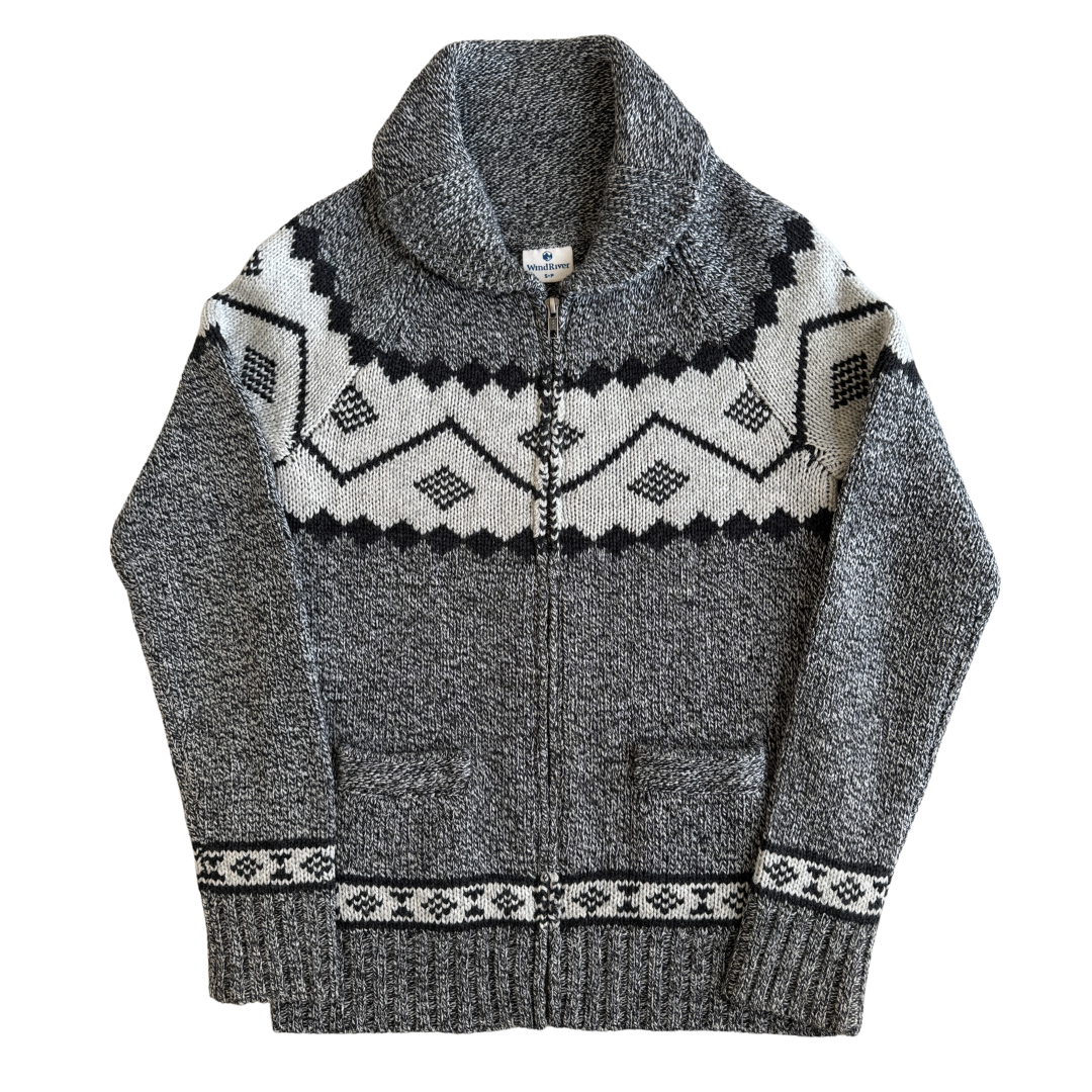 Wind River Gray Wool Blend Zip-up Cowichan Sweater | Small