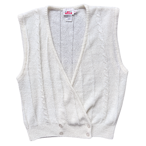Vintage 1980s Alia Cream Wrap Front Cable Knit Vest | Small-Medium