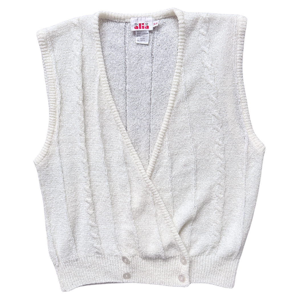 Vintage 1980s Alia Cream Wrap Front Cable Knit Vest | Small-Medium