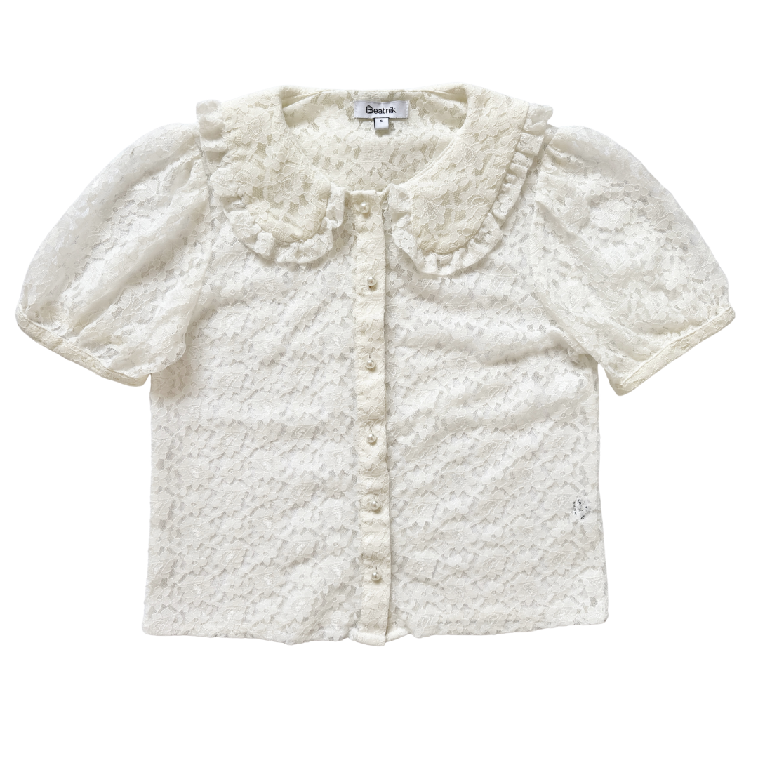 Beatnik White Lace Peter Pan Collar Blouse | Small