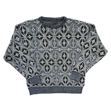 Load image into Gallery viewer, Vintage 1980s-1990s Grey and Green Abstract Print Grandpa Sweater | Large
