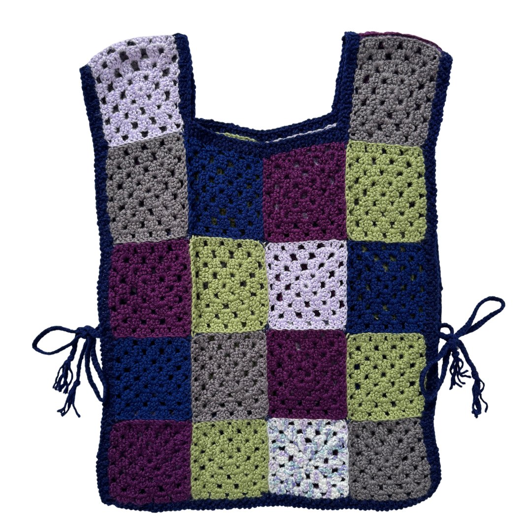 Up-Cycled Hand Crafted Dark Hues Granny Square Vest | One Size