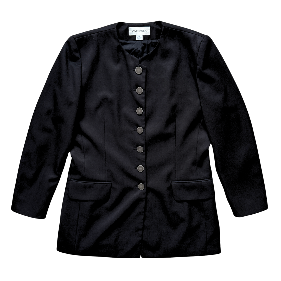 Vintage 1980s Jones Wear Black Wool Blend Blazer - Medium