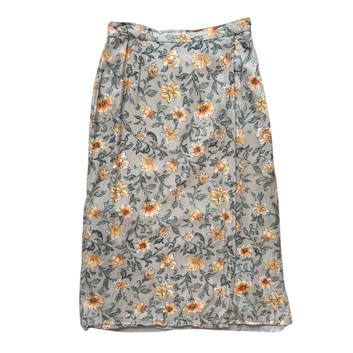 Vintage 1990s Tabi International Beige and Yellow Floral Print Maxi Skirt | Large