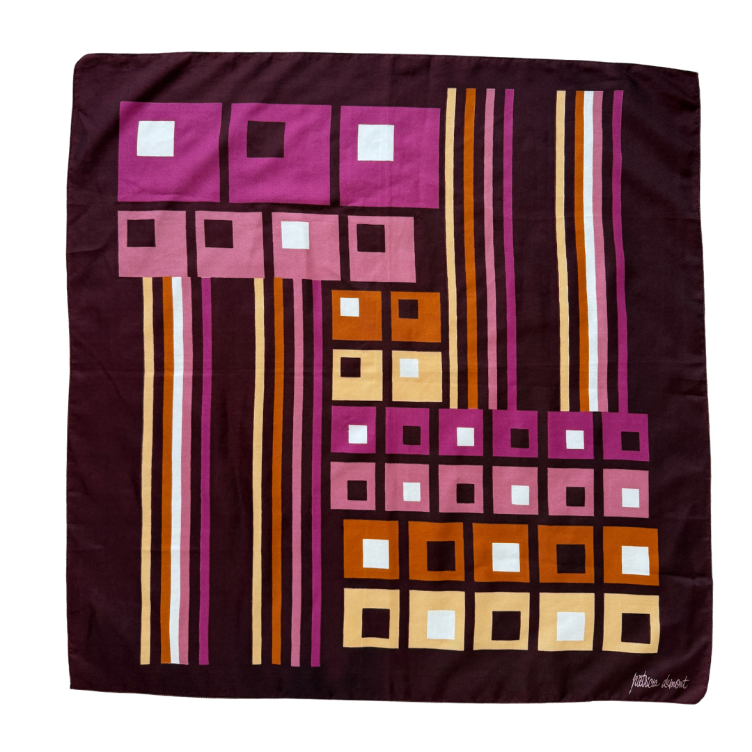 Vintage Patricia Dumont Burgundy Geometric Print Square Scarf