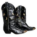 Vintage 80s Laredo Black and Gold Leather Celestial Western Boots | 7 1/2 M