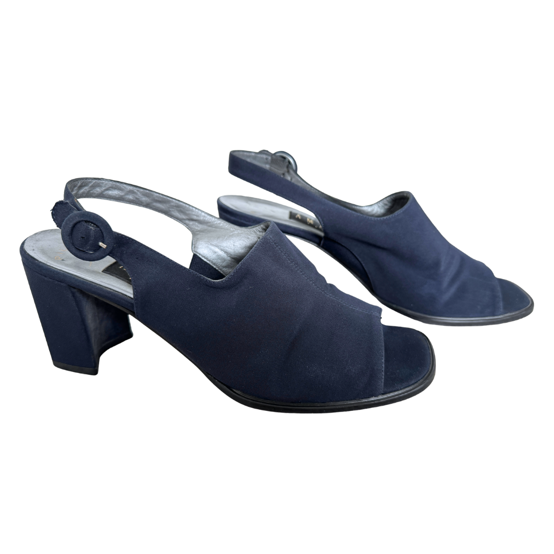 Vintage 90s-Y2K Amalfi Italy Navy Block Heel Mules | 7 1/2