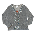 Vintage 90s East West Grey Silk Blend Cardigan with Floral Embroidery | Extra-Large