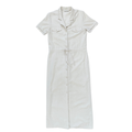 Vintage 1980s-1990s Tall Girl Beige Cotton and Linen Maxi Shirtdress | Medium