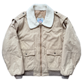 Vintage 1980s-1990s Men's Casual Club Beige Bomber Jacket with Sherpa Collar | Medium-Large