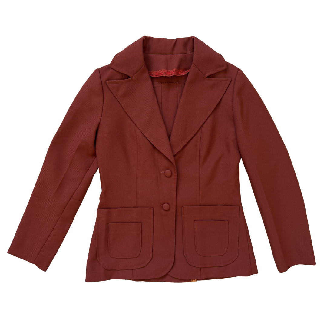 Vintage 80s Burnt Orange Pleated Back Blazer | Extra-Small