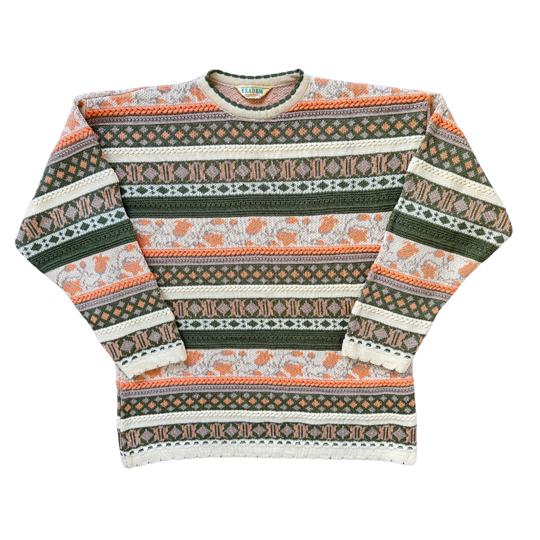 Vintage 1990s Eradeh Green and Peach Floral Sweater - Medium